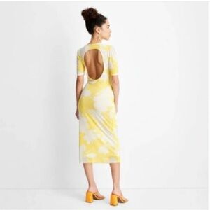 NWT Future Collective Backless Yellow and White Shear Dress
